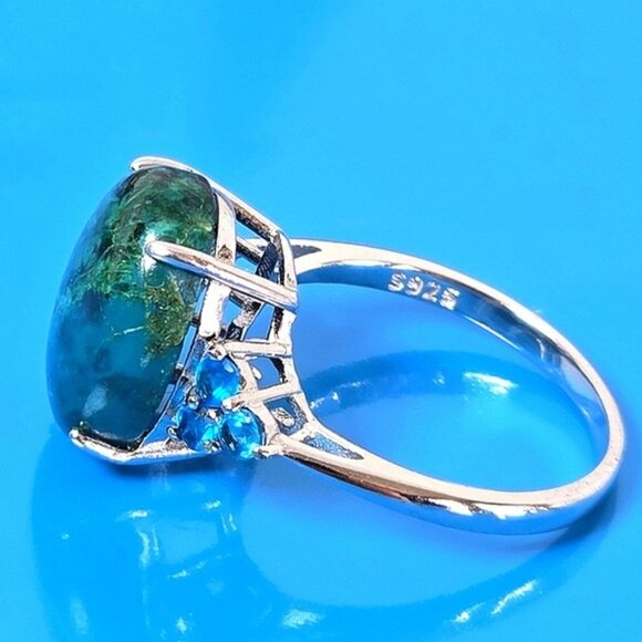 925 Sterling Silver Ring SZ 7 with Natural 13x10mm Chrysocolla & Apat… - Picture 11 of 12